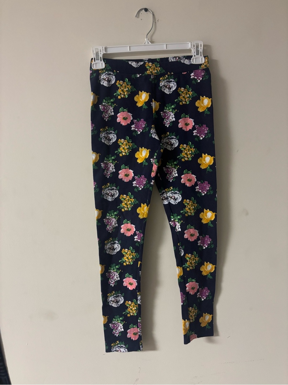 Janie and Jack Girls Size 12 Floral Leggings Navy Stretch Pants